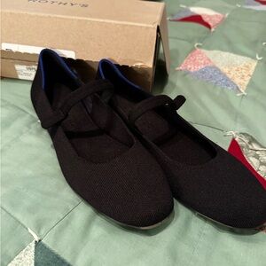 Rothy's Black Mary Jane Flats with Blue Trim